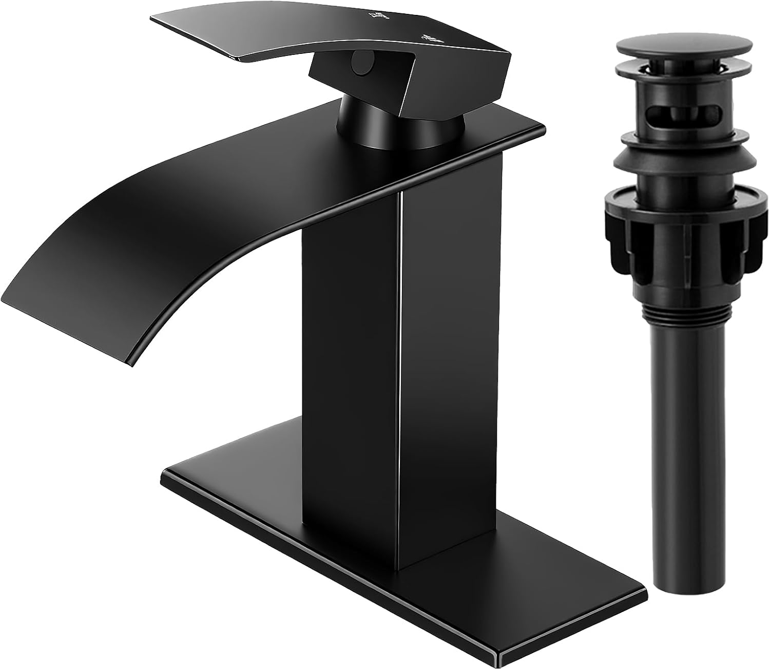 Matte Black Bathroom Faucets, Waterfall Bathroom Sink Faucet Modern Single Handle Bathroom Faucte 1 or 3 Hole, RV Mixer Tap Vanity Faucet - Includes Pop-up Drain Supply Hoses Deck Plate