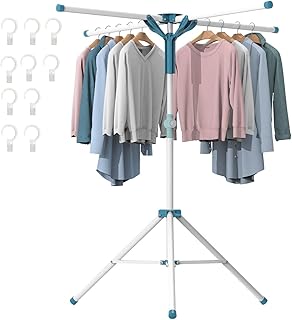 Clothes Drying Rack-4 Arm Tripod Foldable&Portable Laundry Hanging Drying Rack,Collapsible Clothing Rack Stainless Steel with Windproof Hooks for Indoor Outdoor