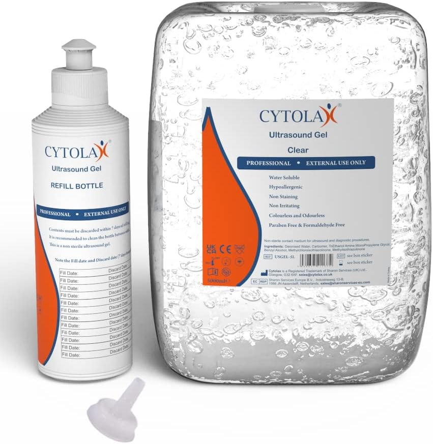 Cytolax 5L Ultrasound Gel with 250ml Refill Bottle | 5 Litre Clear Transmission Gel | Non Staining, UKCA CE Certified