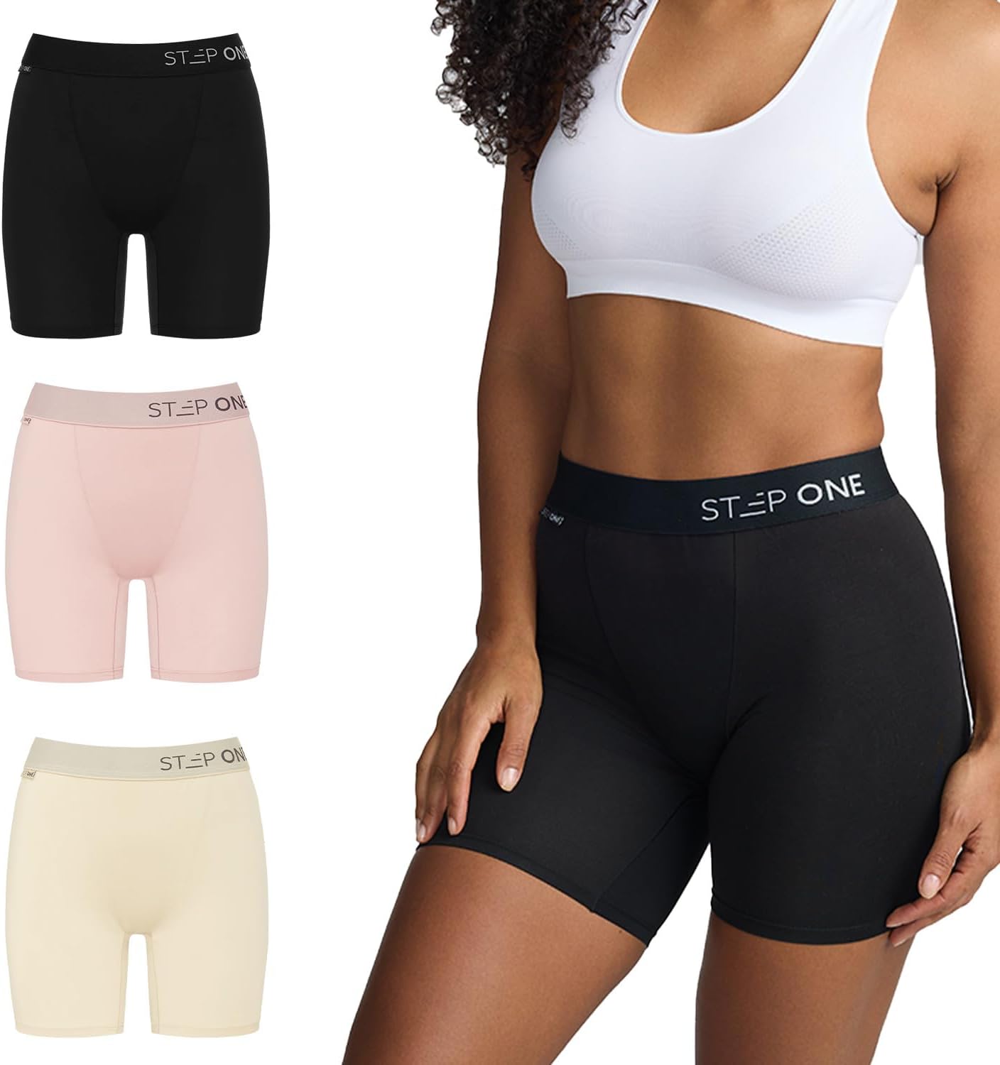 STEP ONE Womens Boxers Underwear Multipack, 3 Pairs, Moisture-Wicking Boxer and Chafe-Reducing Underwear. Fabric Made from bamboo viscose