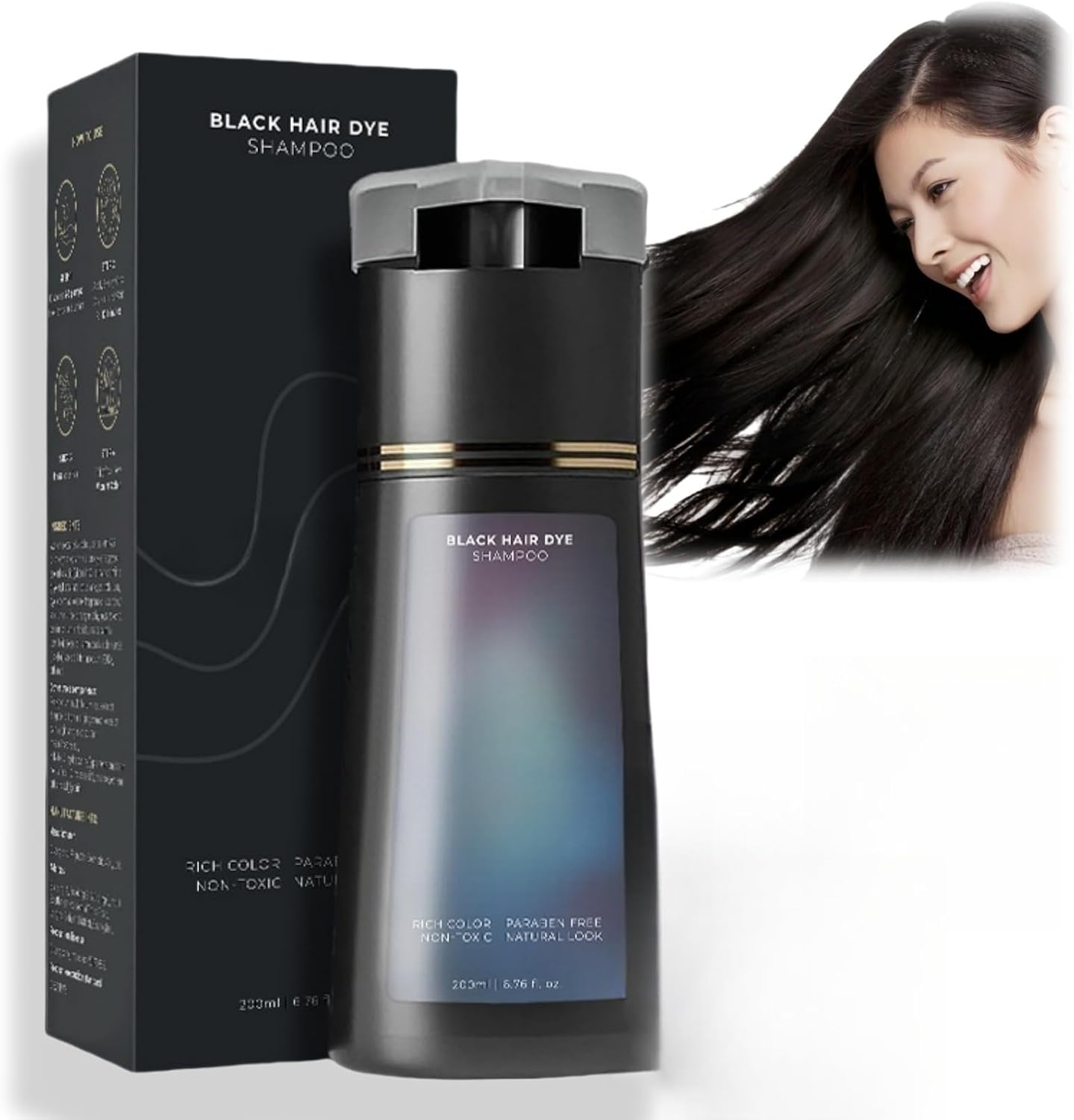 Polar Hair Dye Shampoo,Hair Care Instant Dye Shampoo,3 in 1 S/hampoo for Color Treated Ha/ir,Ha/ir Dy/e Shamp/oo Women,H/air Colour Sh/ampoo,Natural H/air D/ye Sh/ampoo,Colouring Sham/poo,Black