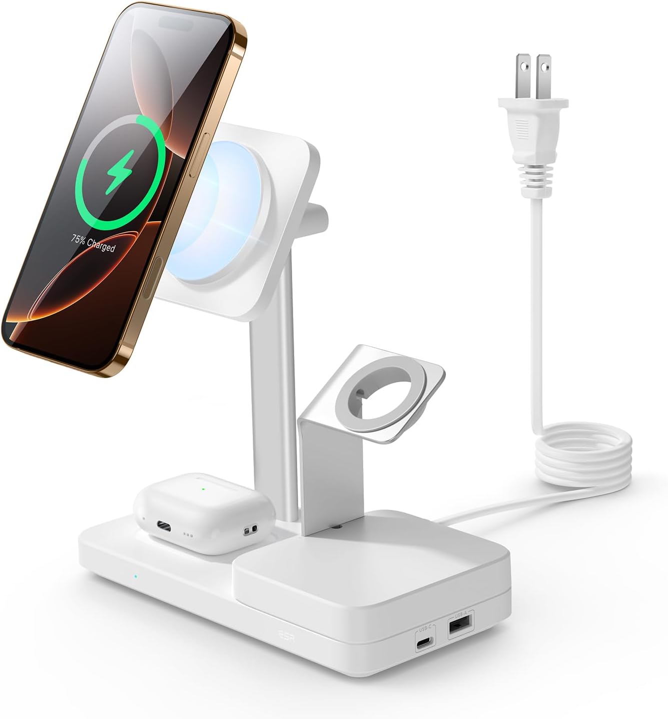 ESR 65W 4-in-1 GaN Wireless Charging Station(5-in-1 Stand), Designed for MagSafe Charger Stand, Magnetic Wireless Charger for iPhone 16/15/14/13, AirPods Pro/3/2, and USB A/C Devices, White