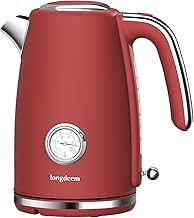 Retro Electric Tea Kettles 1500W for Boiling Water, 1.7L Stainless Steel Hot Water Boiler with Automatic Shut Off & Boil-Dry Protection, BPA Free, Red