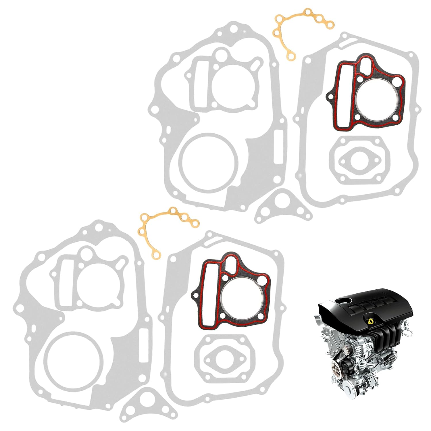 2 Pack 125cc 54mm Bore Cylinder Gasket Kit, Chinese Engine Head Stator Clutch Intake Gasket Compatible with 110cc 125cc Engine ATV Dirt Bike Go Kart Quad 4 Wheeler Dune Buggy (1P54FMH 1P54FMI)