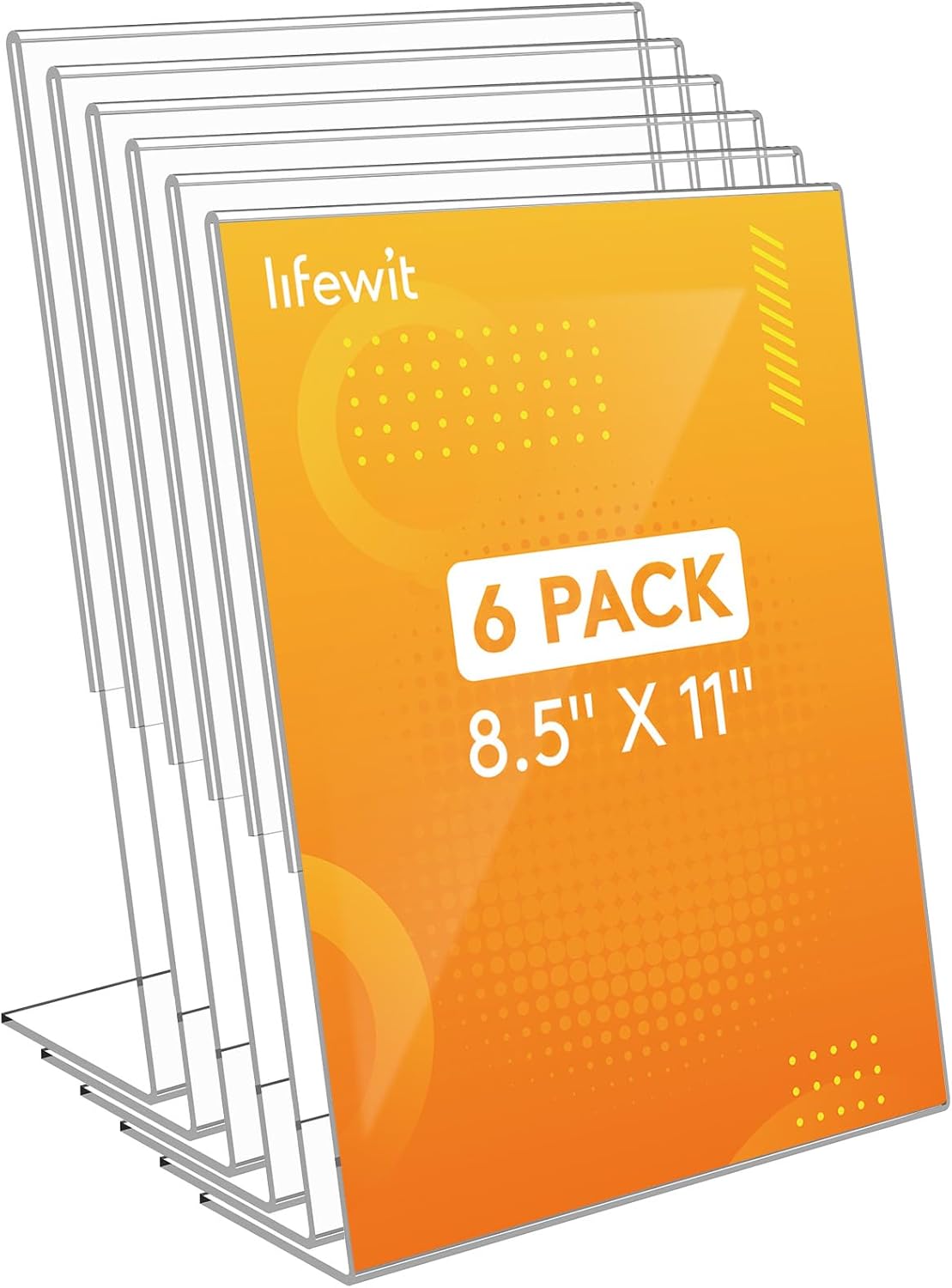 Lifewit 6 Pack 8.5x11 Acrylic Sign Holder, Clear L-Shape Stand, Plastic photo picture frame, Paper Flyer Menu Display Stand for Reception, Office, Store, Restaurant, Hotel