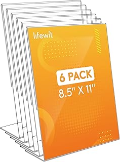 Lifewit 6 Pack 8.5x11 Acrylic Sign Holder, Clear L-Shape Stand, Plastic photo picture frame, Paper Flyer Menu Display Stand for Reception, Office, Store, Restaurant, Hotel