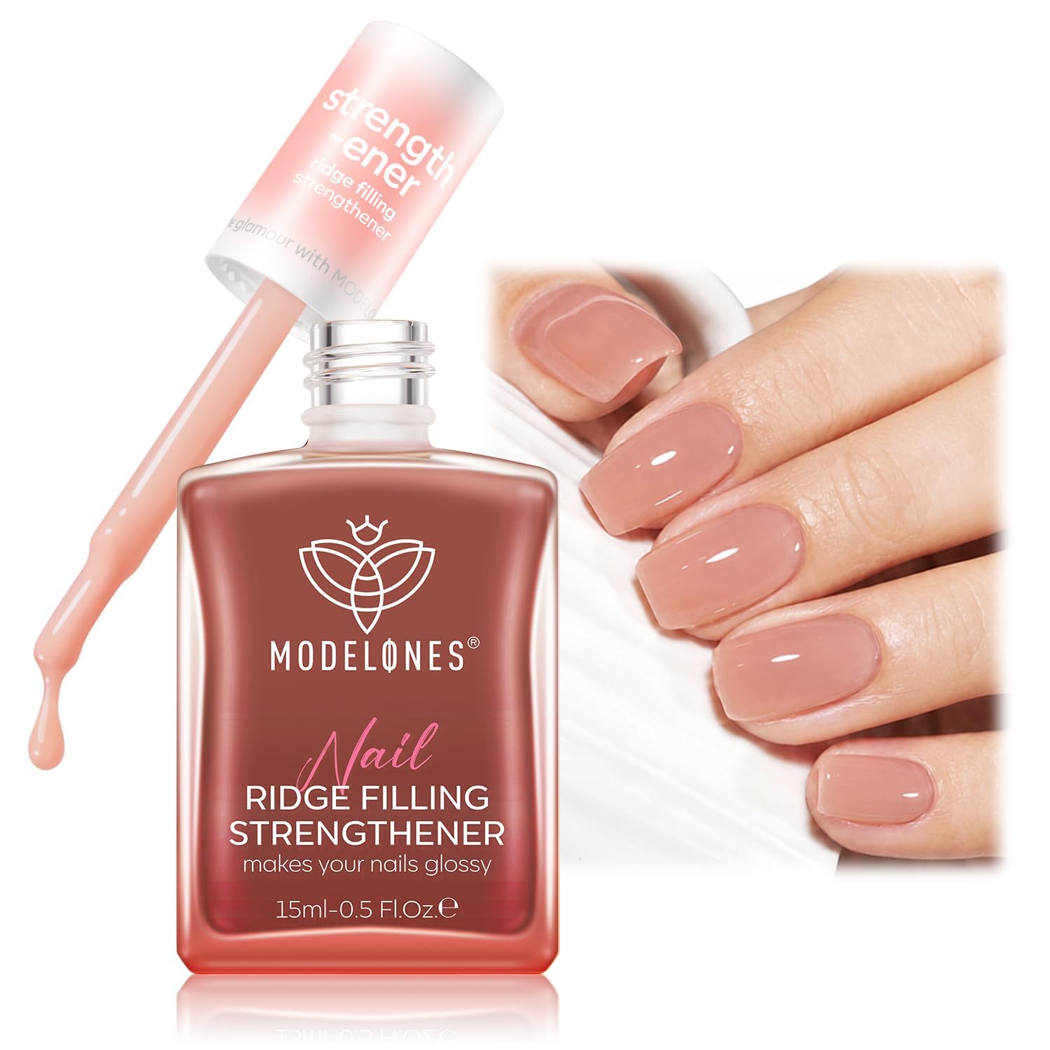 Modelones Nail Strengthener and Growth Nail Hardener Pink Nail Polish Extra Strong Nail Strengthener Ridge Filler Nail Repair for Finger Toenails Damaged Thin Brittle Nails 15ml Nude Pink