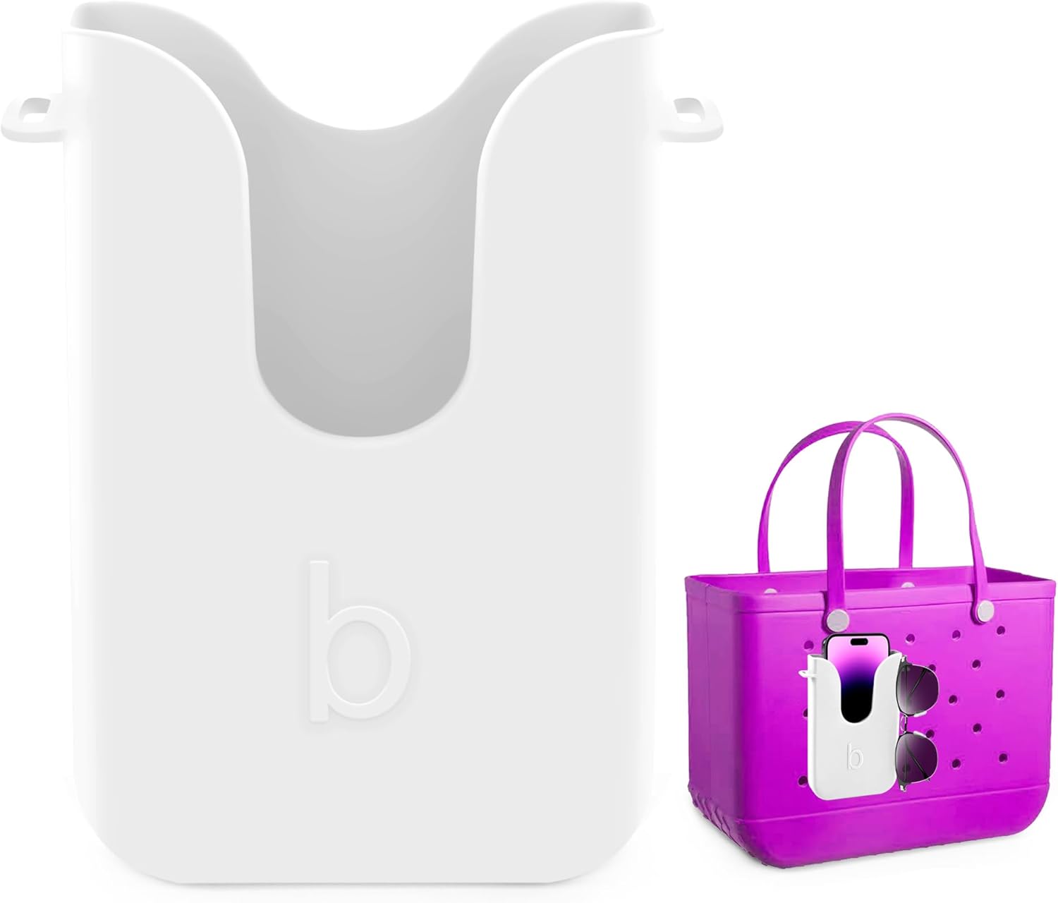 Silicone Phone Holder for Bogg Bags, Compatible Phone Case Attachment, Beach Tote Bag Accessory – Ideal Phone Holder for Bogg & Similar Beach Bags (White)