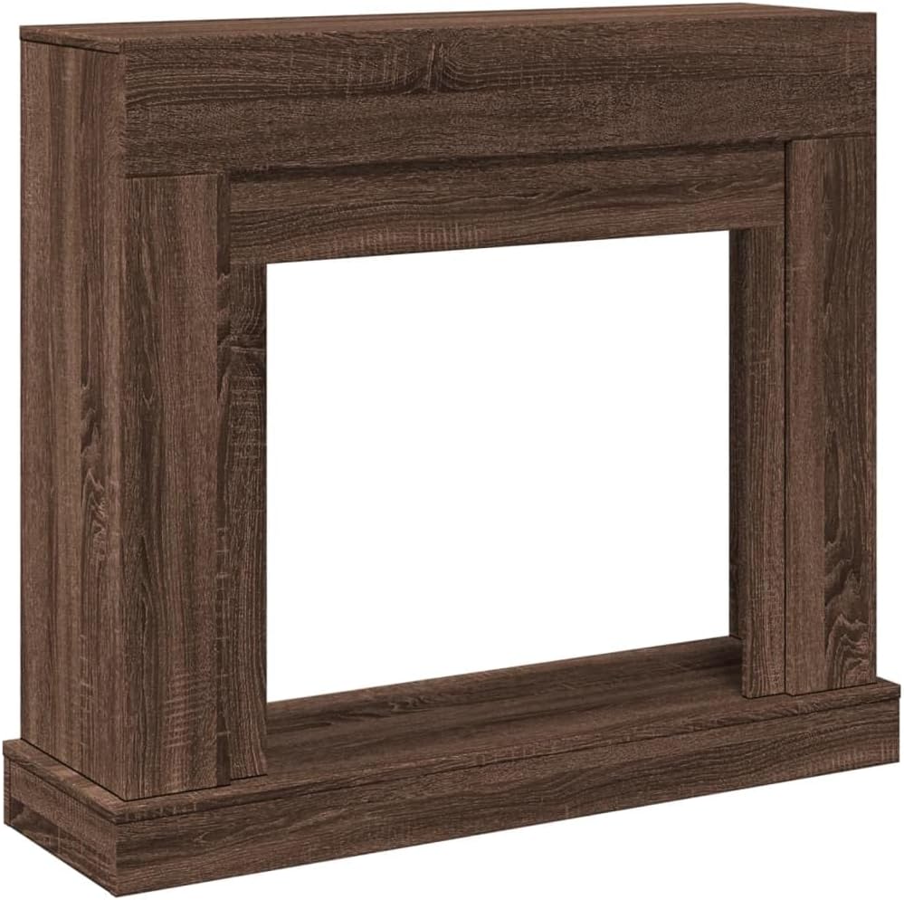 vidaXL Fireplace Surround - Brown Oak Engineered Wood Mantel with Functional Shelf - LED Flame Compatible - 100 x 30 x 87.5 cm