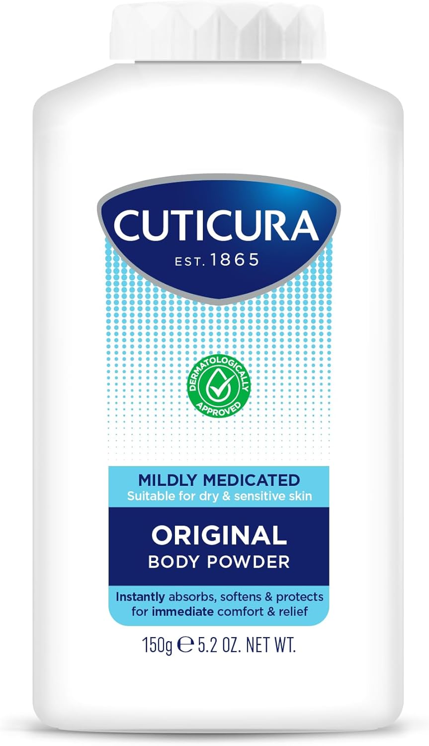 CUTICURA Mildly Medicated Body Powder 150g, Many Uses Personal Hygiene, Sweat Control, Chafing & Friction Prevention, Itching Relief
