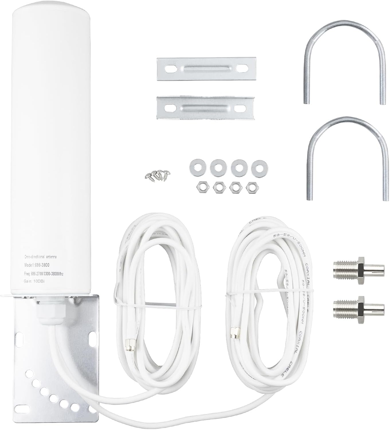 4G 5G LTE Antenna Outdoor 10dBi SMA TS9 Adapter 698-2700 3300-3800MHz High Gain Omnidirectional 4G 5G Aerial Outdoor Dual 5m Low Loss RG58 SMA Male Cables for Router and CPE