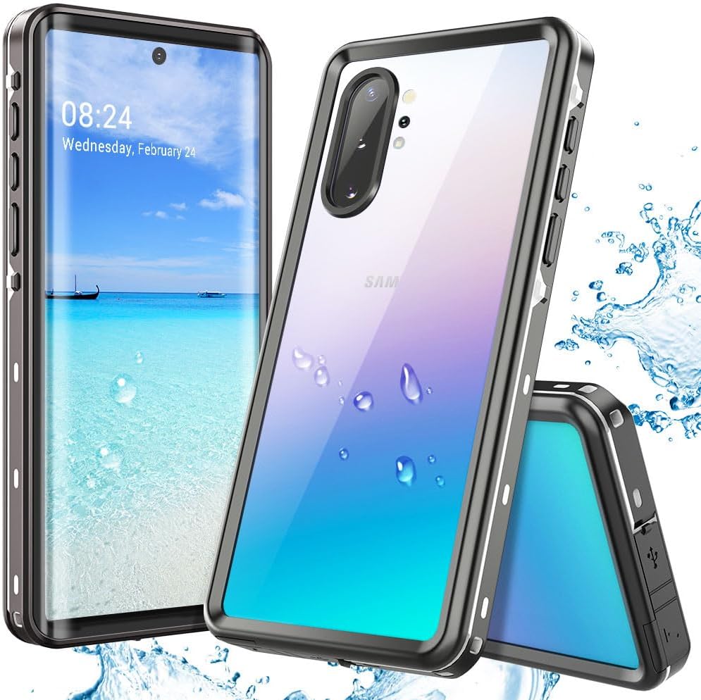 Note 10 Plus Waterproof Case for Samsung Galaxy Note 10 Plus Waterproof Case, Built in Screen Protector Case for Samsung Note 10 Plus 5G, IP68 Waterproof for Note 10 Plus 6.8in, Black
