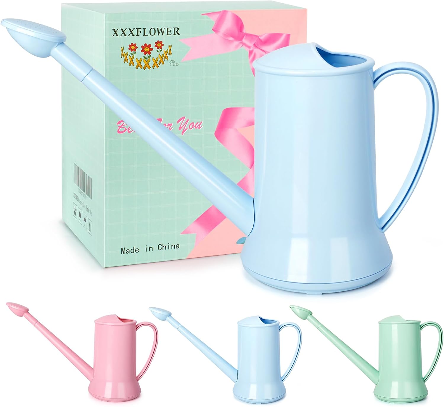 XXXFLOWER 1/2 Gallon Small Indoor Plant Watering Can, 2L Long Spout Removable Nozzle Flower Watering Pot for Office House Indoor Garden(Blue, 67 oz)