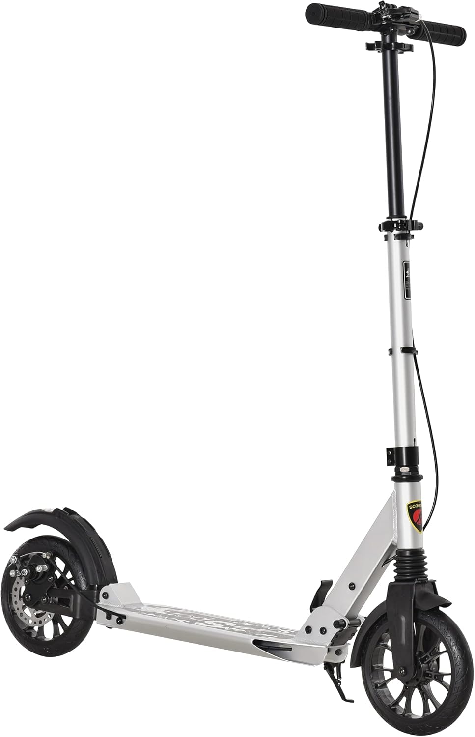 HOMCOM Adult Teens Kick Scooter Foldable Height Adjustable Aluminum Ride On Toy for 14+ with Rear Wheel & Hand Brake, Shock Mitigation System