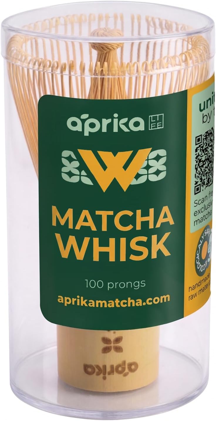 Aprika Life Matcha Whisk, Bamboo 100 Prong Chasen for Matcha Powder, Japanese Tea Ceremony Tool for Latte Drinks