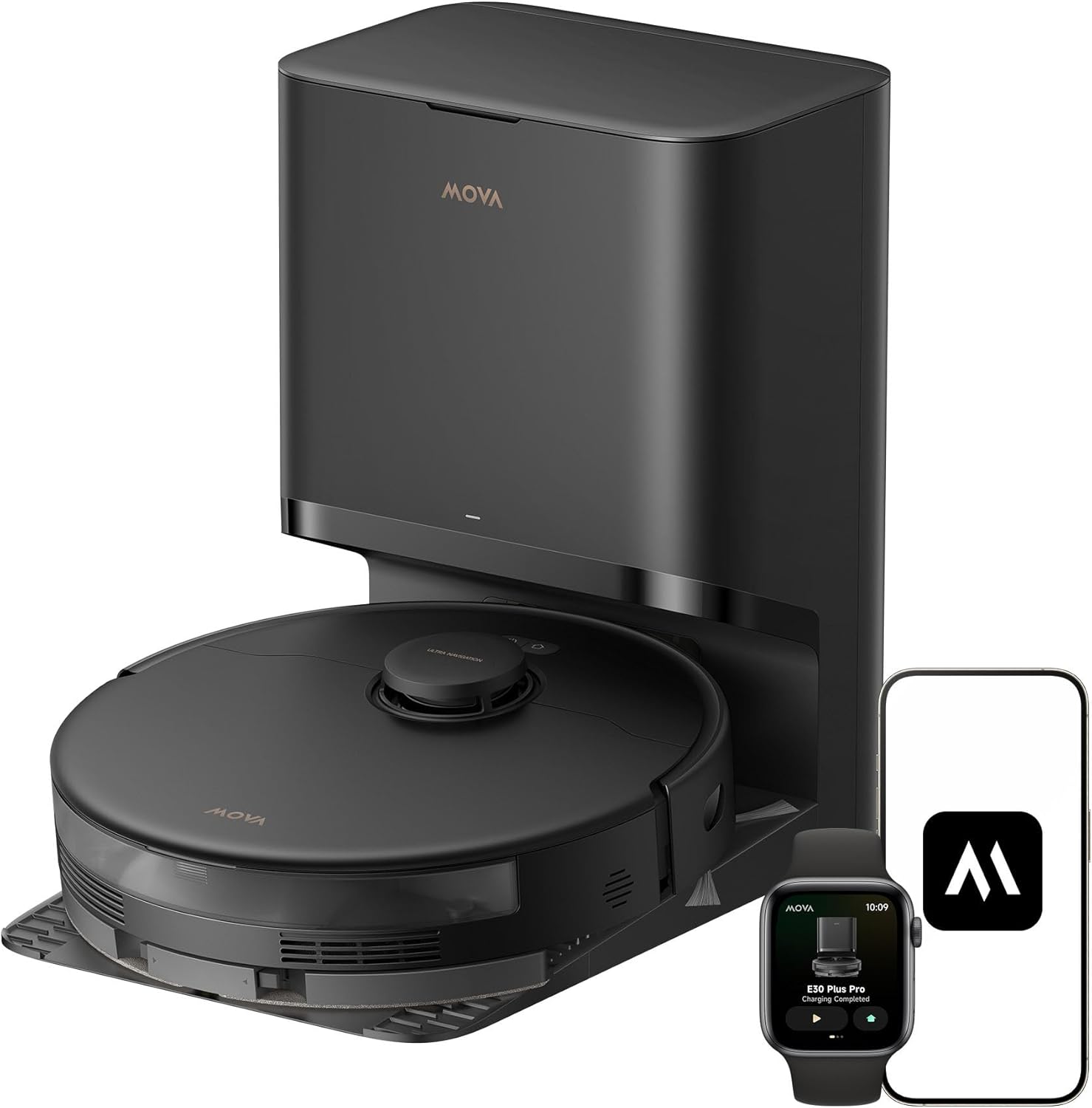 Mova E30 Pro Plus Robot Vacuum, 19000Pa Suction, DuoRoller Brush Anti-Tangle, Self-Emptying 90-Day Hands-Free, Extendable Side Brush for Edge Cleaning, App & Voice Control