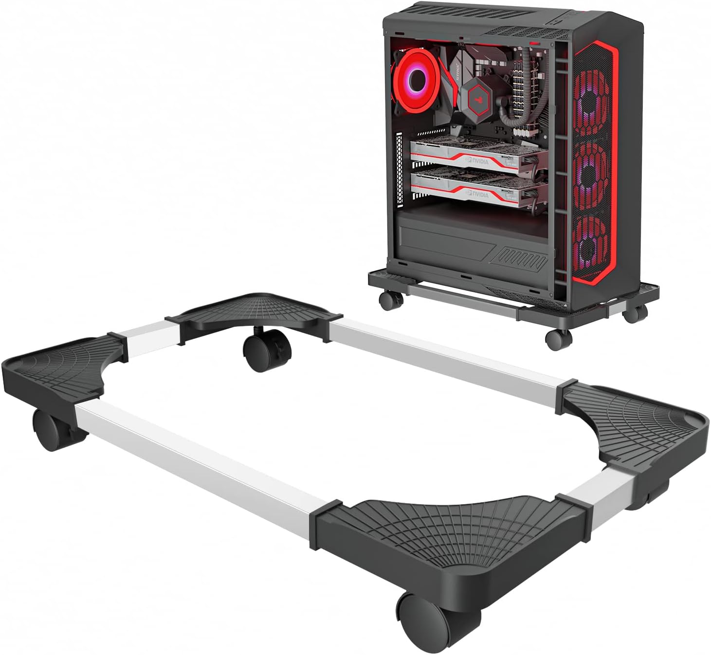 Mobile CPU Stand, Desktop Stand, Computer Tower Stand CPU Rolling Stand, Adjustable Computer Mobile Cart Holder with 4 Locking Rolling Caster Wheels Fits Most PC Gaming Case - Black