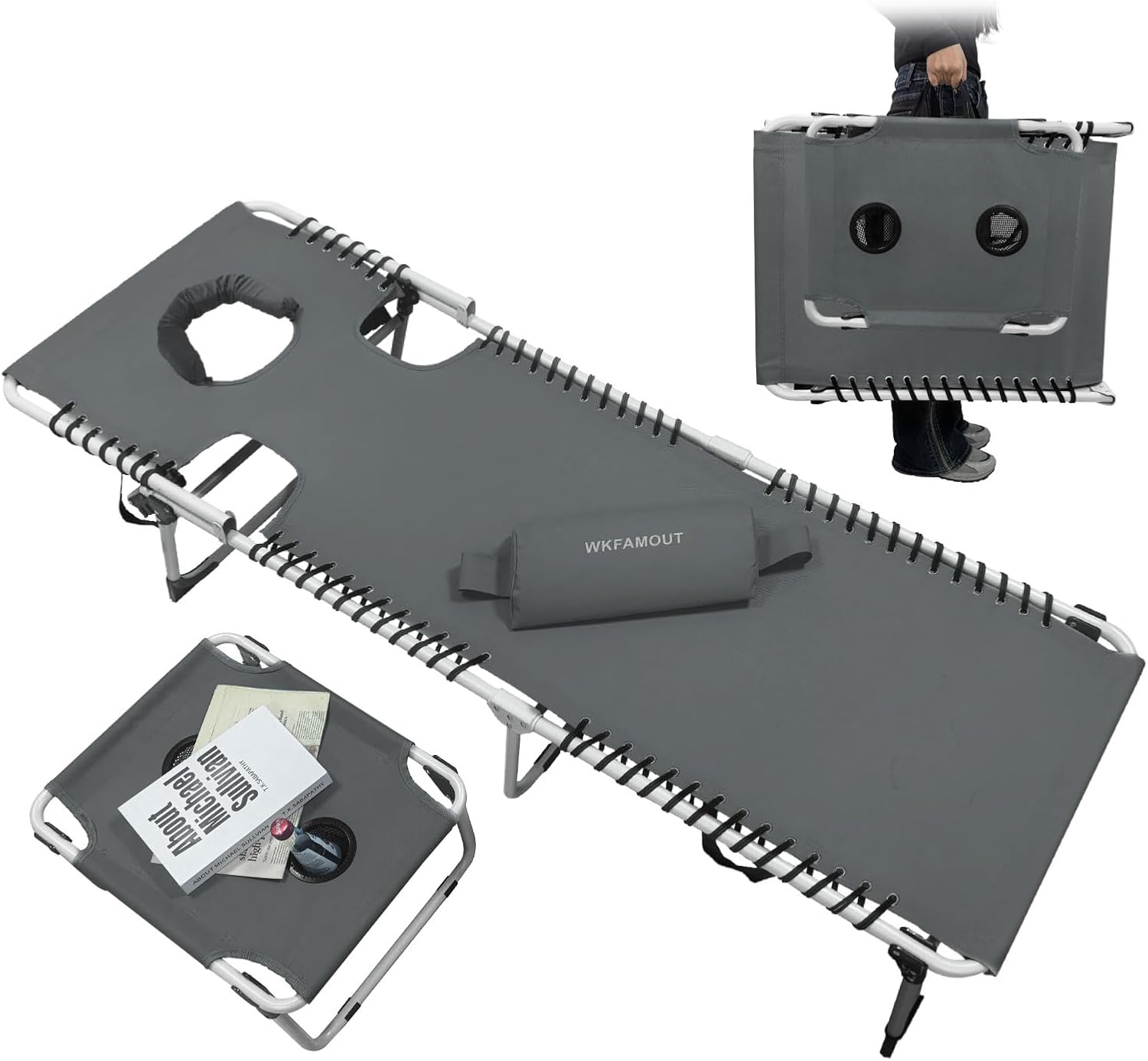 Sun Tanning Chair with Face Hole 5-Position Folding Lounge Chair Outdoor with Portable Beach Table for Poolside Sunbathing Camping Lawn Backyard