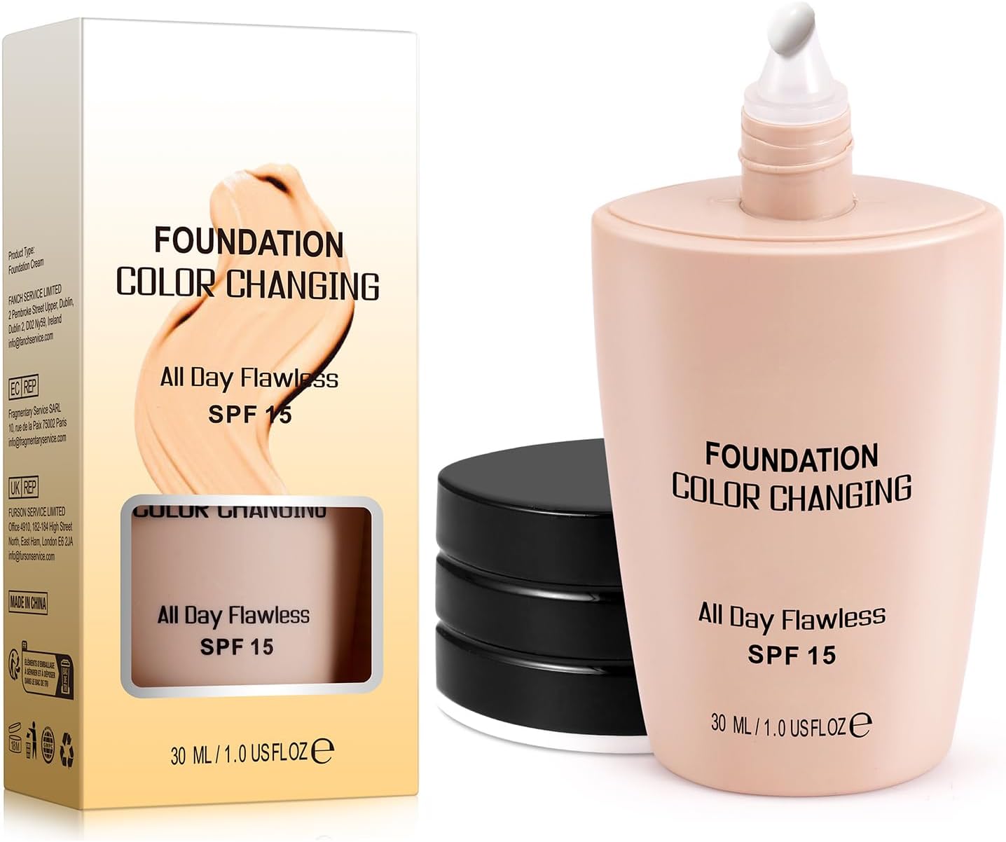 Color Changing Foundation, Face Cover Concealer Cream, Warm Skin Tone Foundation, Moisturizing Liquid Foundation Makeup Base, Waterproof Poreless Foundation SPF15, Pack of 1 (B, 30ML)
