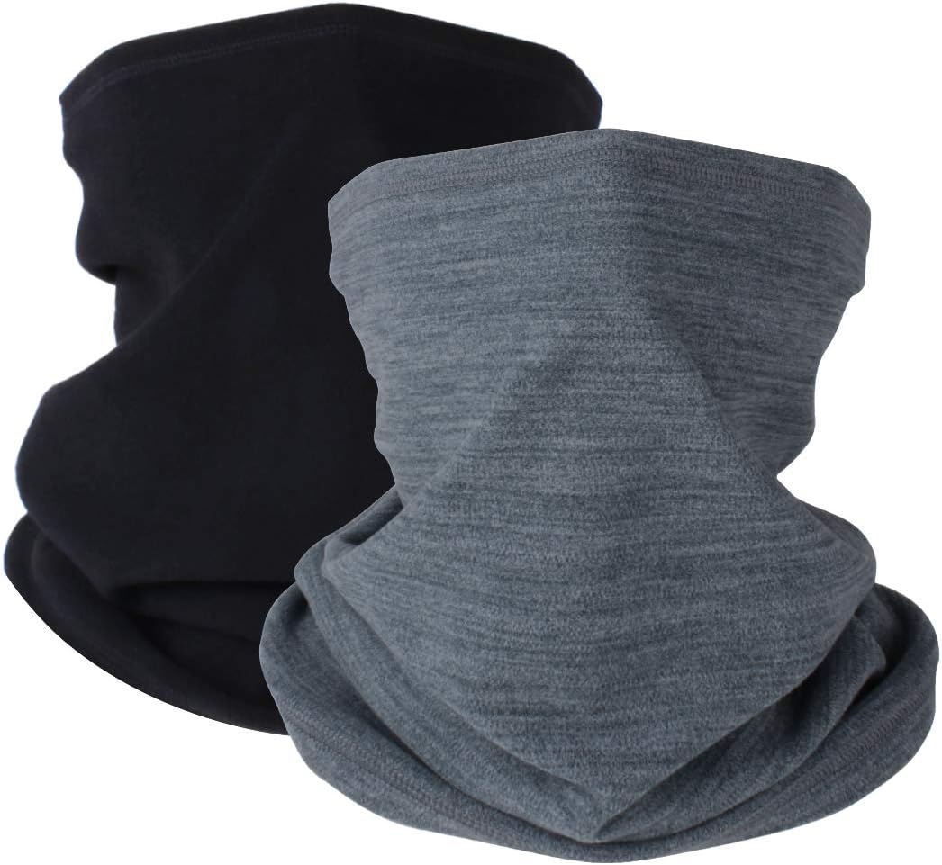 KGC 2 Pack Winter Neck Warmer Gaiter Fleece Windproof Face Mask Cover Cold Weather Scarf for Men & Women