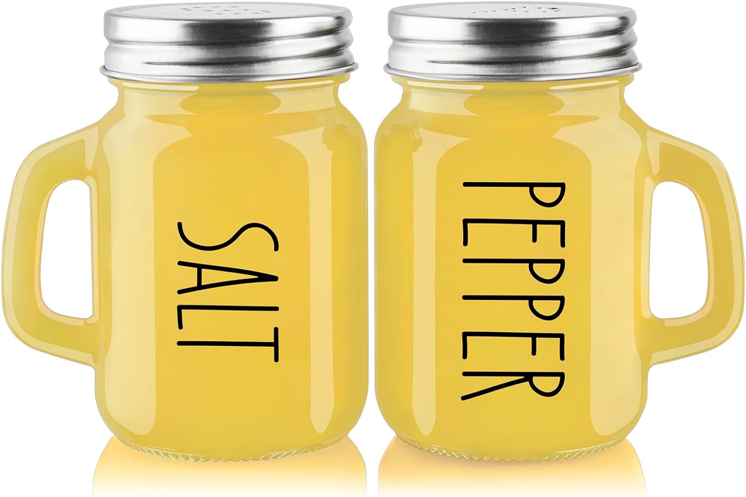 Yellow Salt and Pepper Shakers Set - Yellow Kitchen Decor and Accessories for Home Restaurants Wedding - Glass Salt and Pepper Set for Cooking Table, RV, BBQ, Easy to Clean & Refill