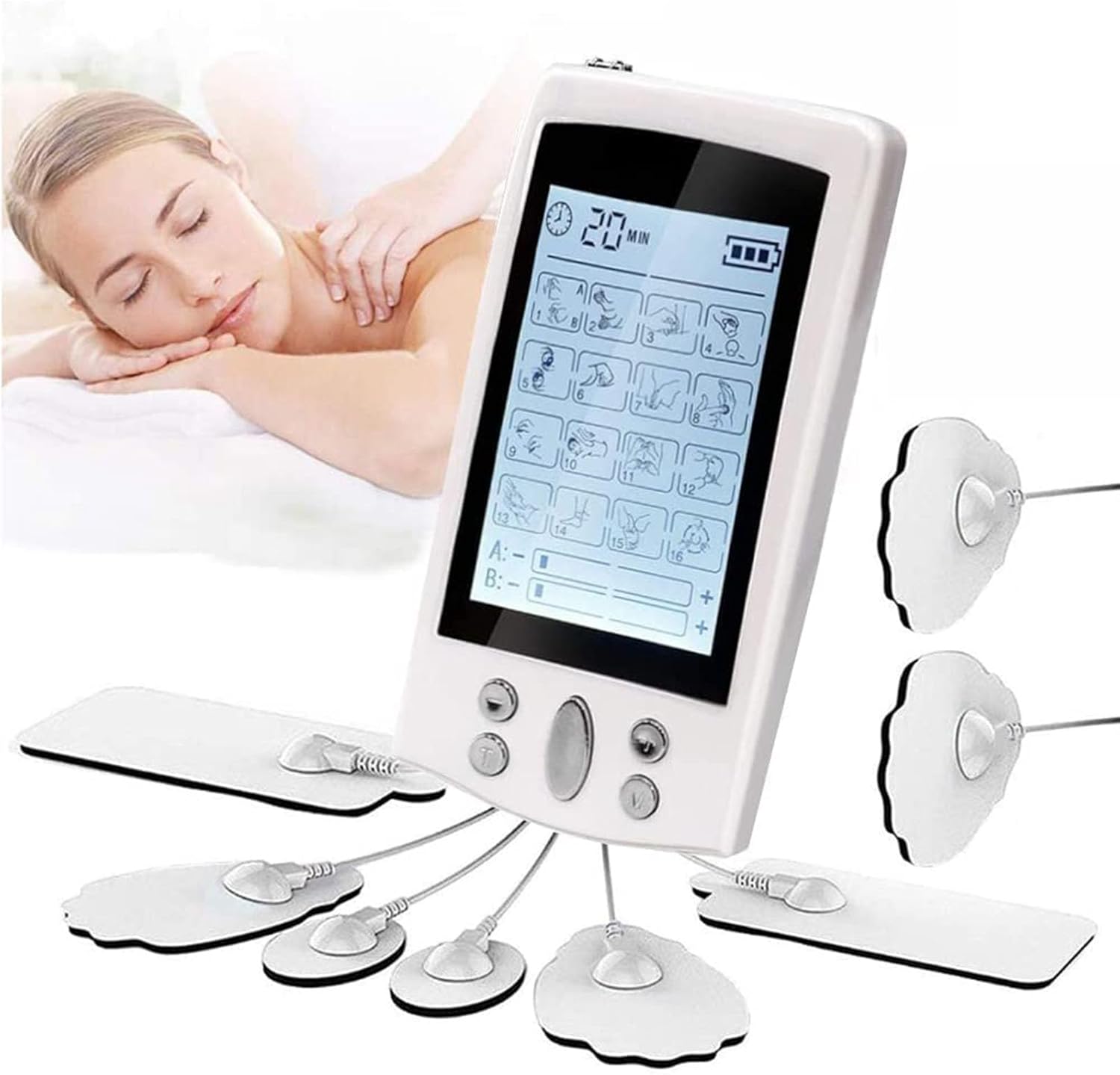 Dual Channel TENS Machine for Pain Relief, Nerve Muscle Stimulator for Pain Management with 16 Modes, USB Rechargeable, 6 pcs Premium Electrode TENS Pads