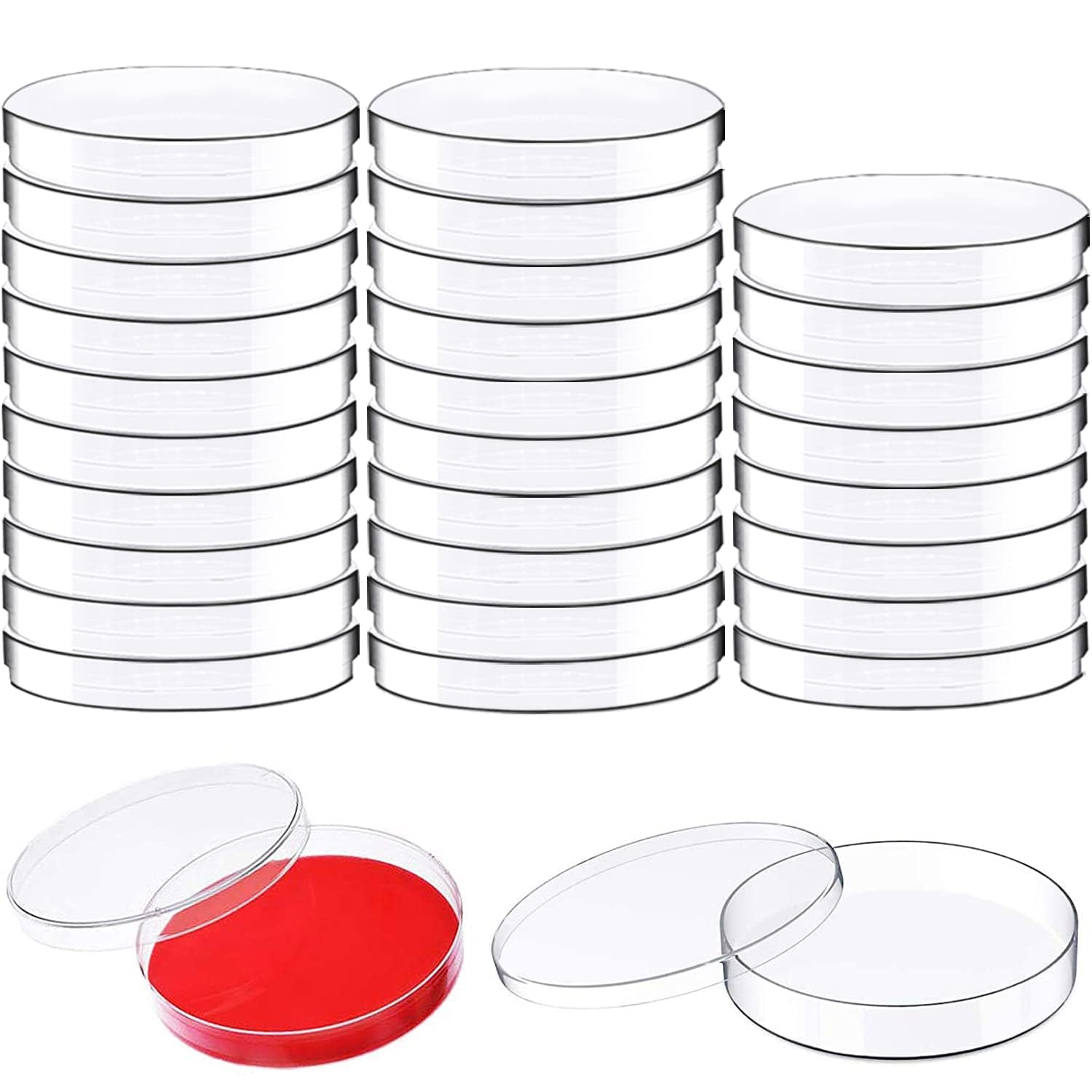 30 Pack 90 x 15mm Plastic Bioresearch Sterile Petri Dishes with Lids