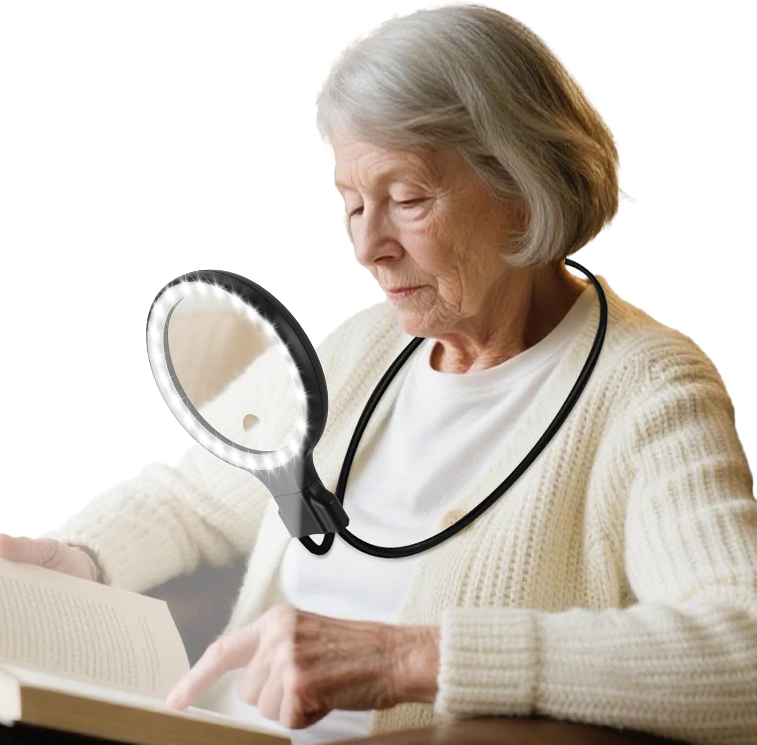 3 in 1 Hands Free Magnifying Glass with Light, 6X 10X Neck Wear Magnifier for Close Work, 30 Led Lighted Magnifier for Reading,Sewing, Cross-Stitching, Gift for Seniors, Low Visions