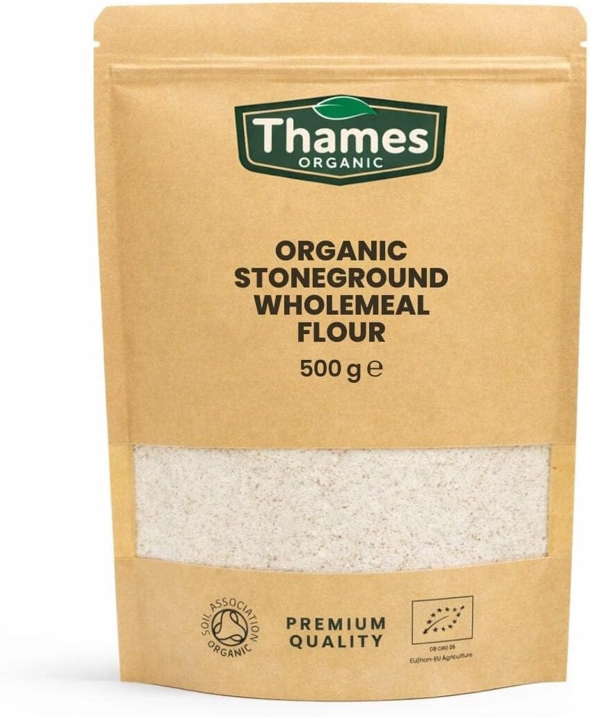 Organic Stoneground Wholemeal Wheat Flour, Certified Organic by the Soil Association, Vegan, No Additives, No Preservatives, Thames Organic 500g