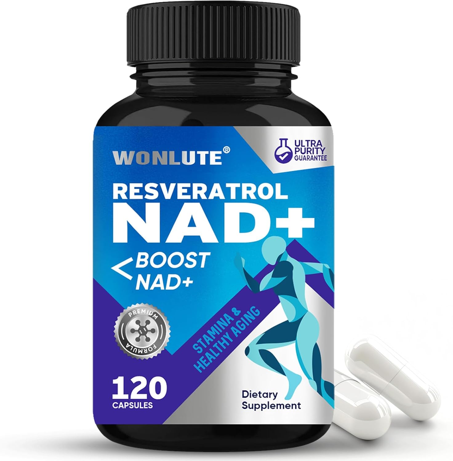 NAD+ Supplement, NAD+ Resveratrol Supplement, Advanced NMN Alternative for Energy, Anti-Aging, Focus - 120 Capsules