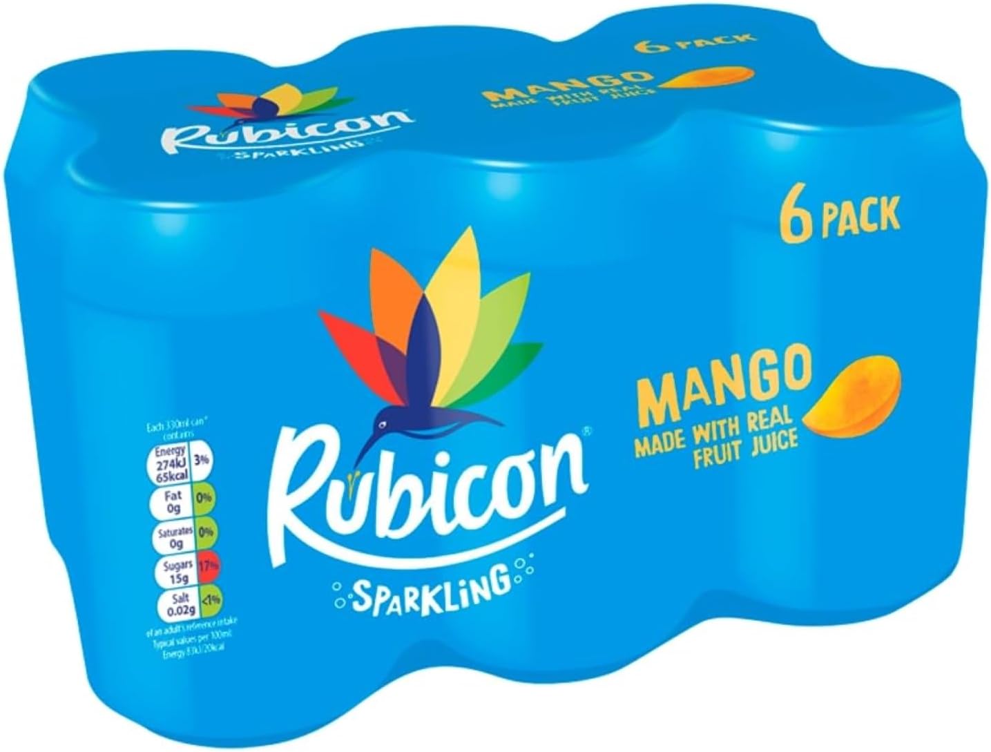 Rubicon Mango Sparkling Fruit Soft Drink, 6 Pack, 330ml Cans