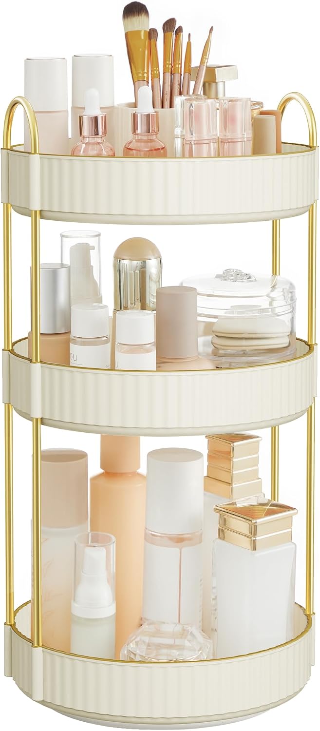 SONGMICS 3-Tier Makeup Organizer, Round Rotating, Customizable