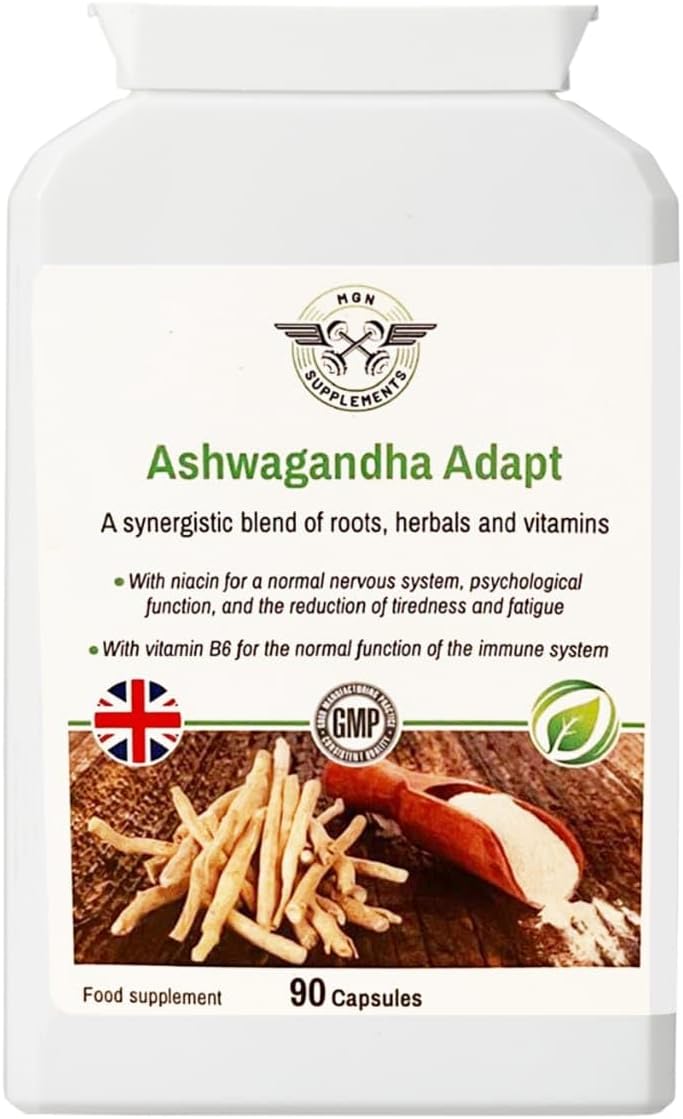 MGN SUPPLEMENTS Ashgwanda Adapt – High-Strength Ashwagandha with Cordyceps, Panax Ginseng & Maca Root – Stress Relief, Boosts Energy & Mental Clarity, Supports Athletic Performance – 90 Vegan Capsules