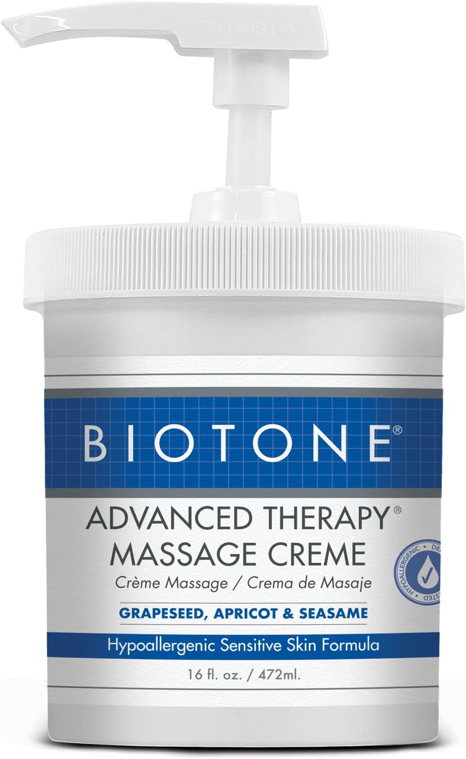 BIOTONE Advanced Therapy Massage Creme, Hypoallergenic and Fragrance-Free, Ideal Glide and Workability, Less Reapplications, Non-Greasy Finish