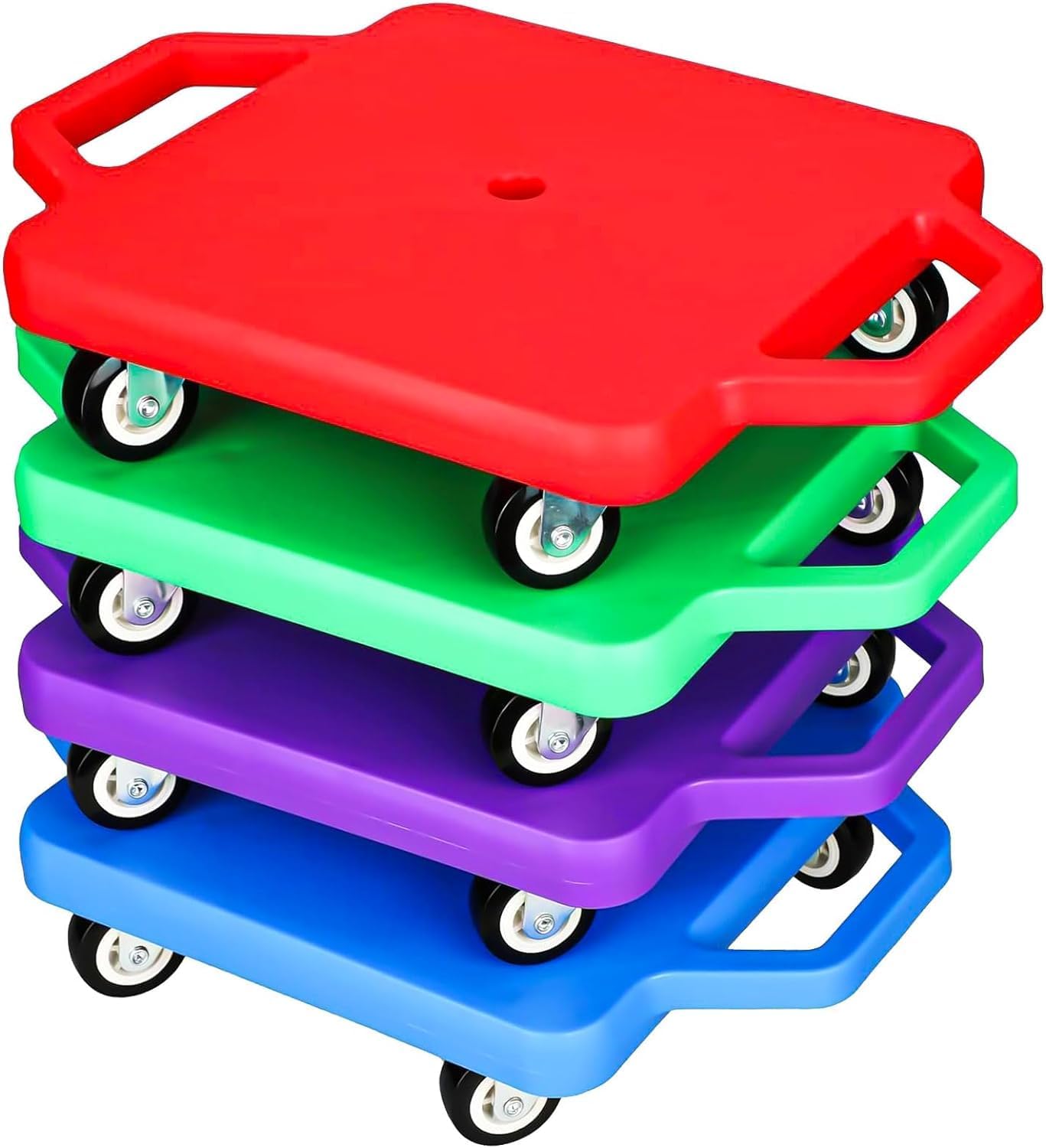 4 Pcs Sports Scooter Board with Handles, Fun Sports Scooters with Plastic Casters, Floor Sitting Scooter Board for Kids Children Gym Indoor Outdoor Activities Play Equipment, Over 6 Years Old