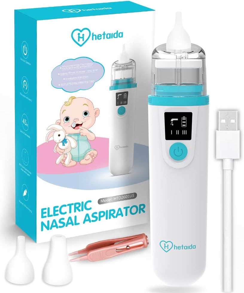 Nasal Aspirator for Baby, Electric Baby Nose Sucker, USB Rechargeable with 3 Suction Levels, Mute and Anti-Backflow with Infant Nose Cleaning Tweezer