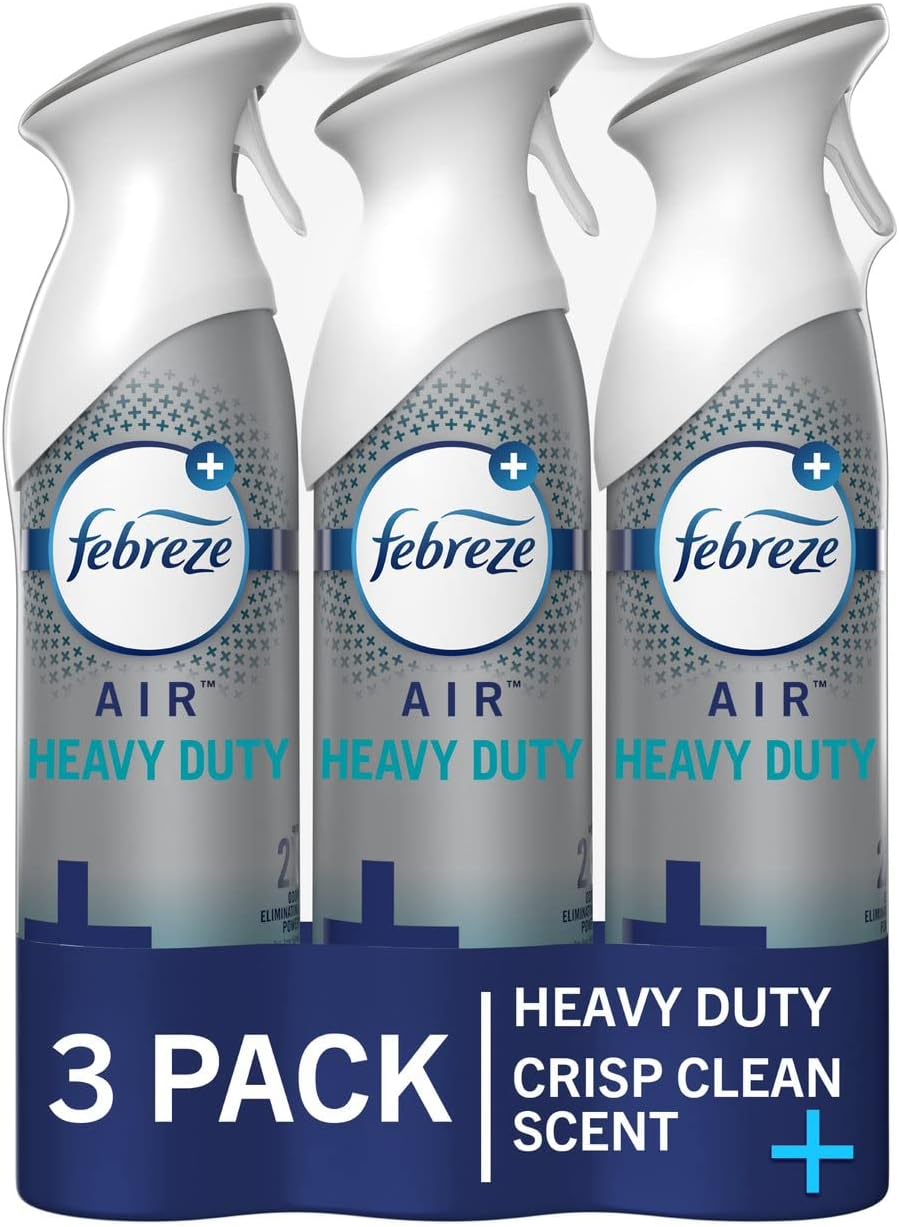 Febreze Air Mist Air Freshener Spray, Odor-Fighting Room Spray, Air Fresheners for Home and Bathroom and Kitchen, Aerosol Can, Heavy Duty Crisp Clean Scent, 8.8oz, 3 Count