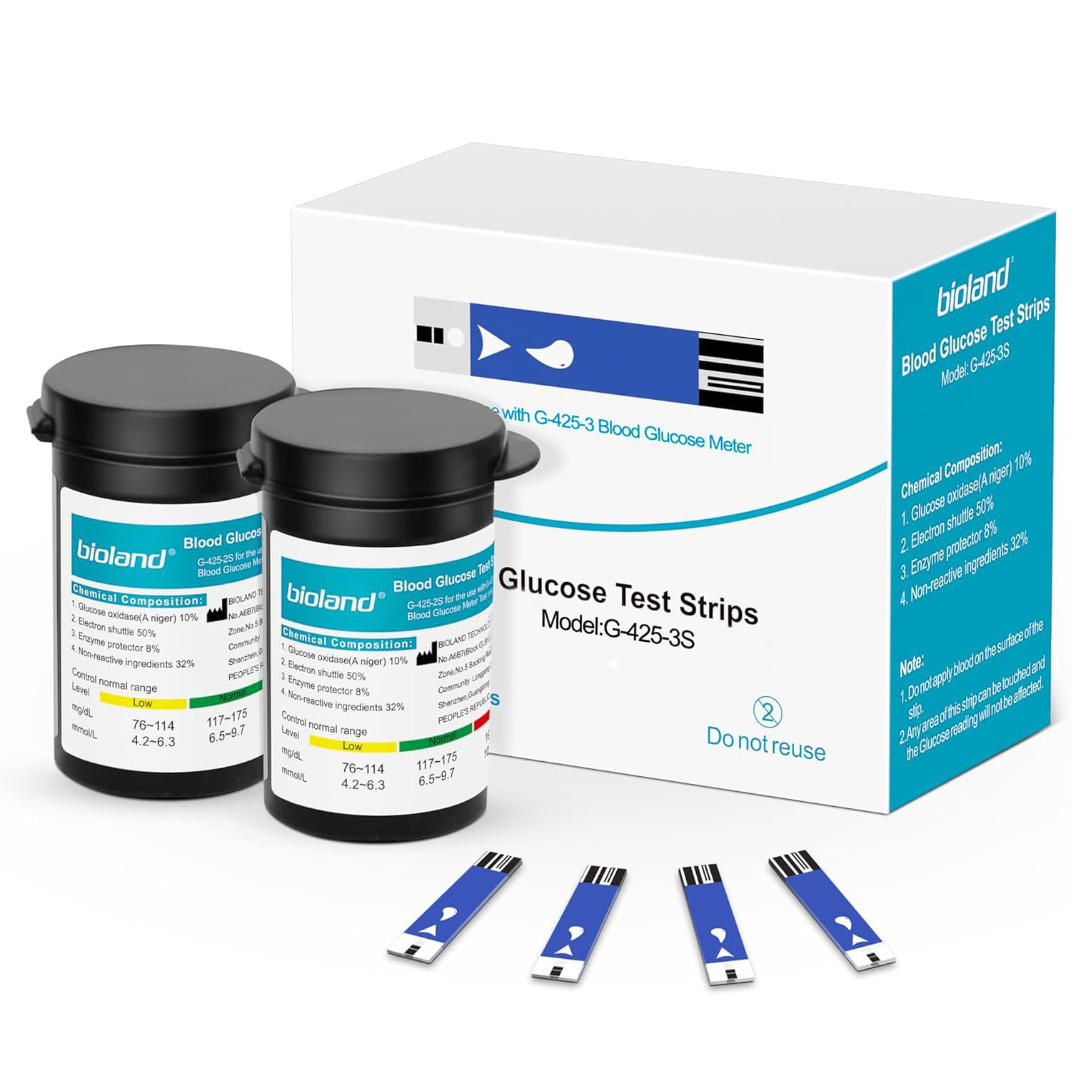Blood Glucose Test Strips 50 for Bioland G-425-3, G-425-2 Blood Glucose Meter