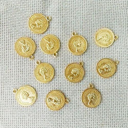 15 PCS Alloy Charms Antique Tibetan Coins Queens Heads Beads Necklace Pendant Spacers Dangle Clasps Earrings Bracelet Jewelry Making Accessories Bijoux Crafting (Gold 18x15mm)
