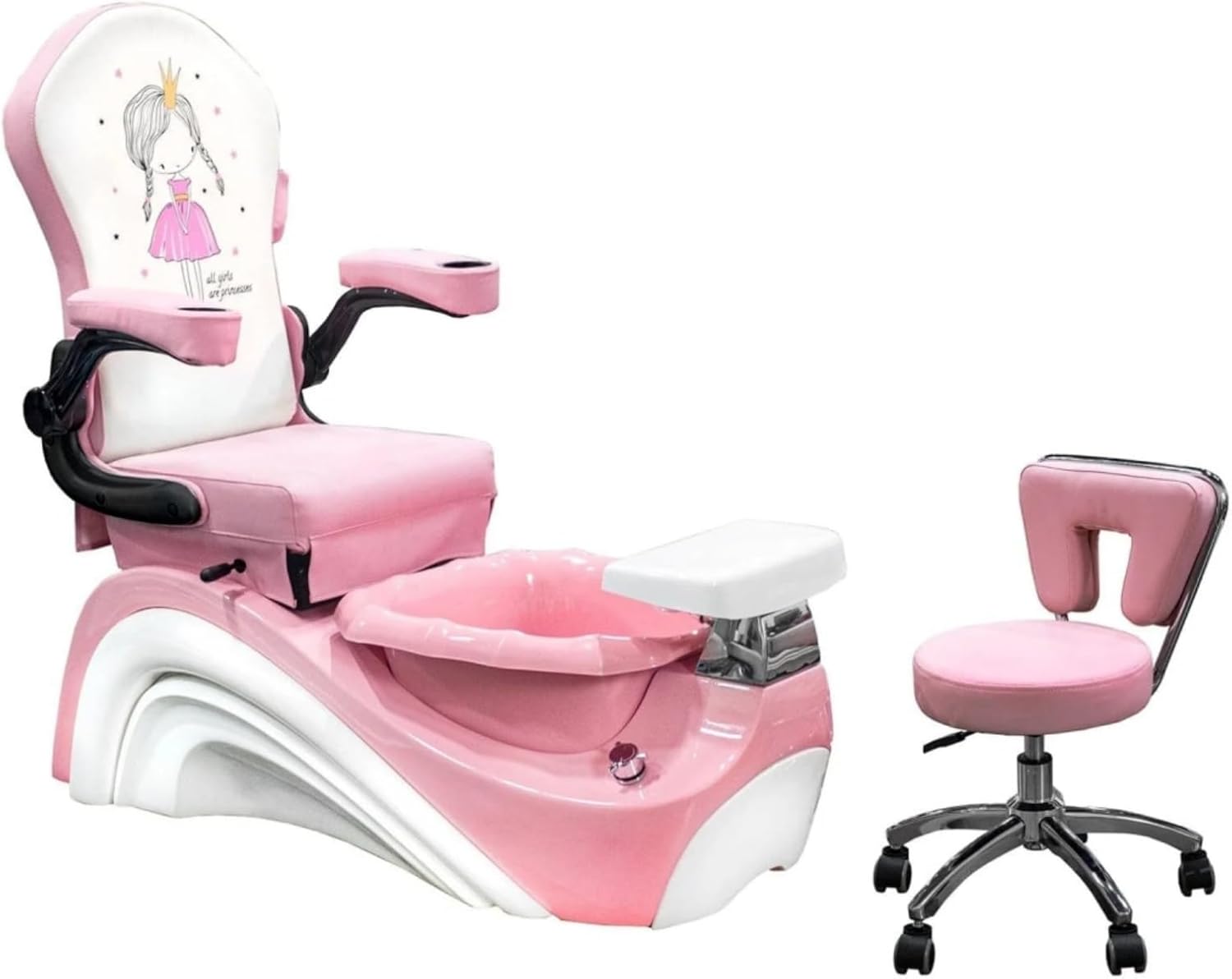 TATARTIST Kids Pedicure Foot Spa Chair with Pedicure Stool Kit Adjustable Reclining Professional Childs Pedicure Chair Nail Salon Spa Equipment (Pink)