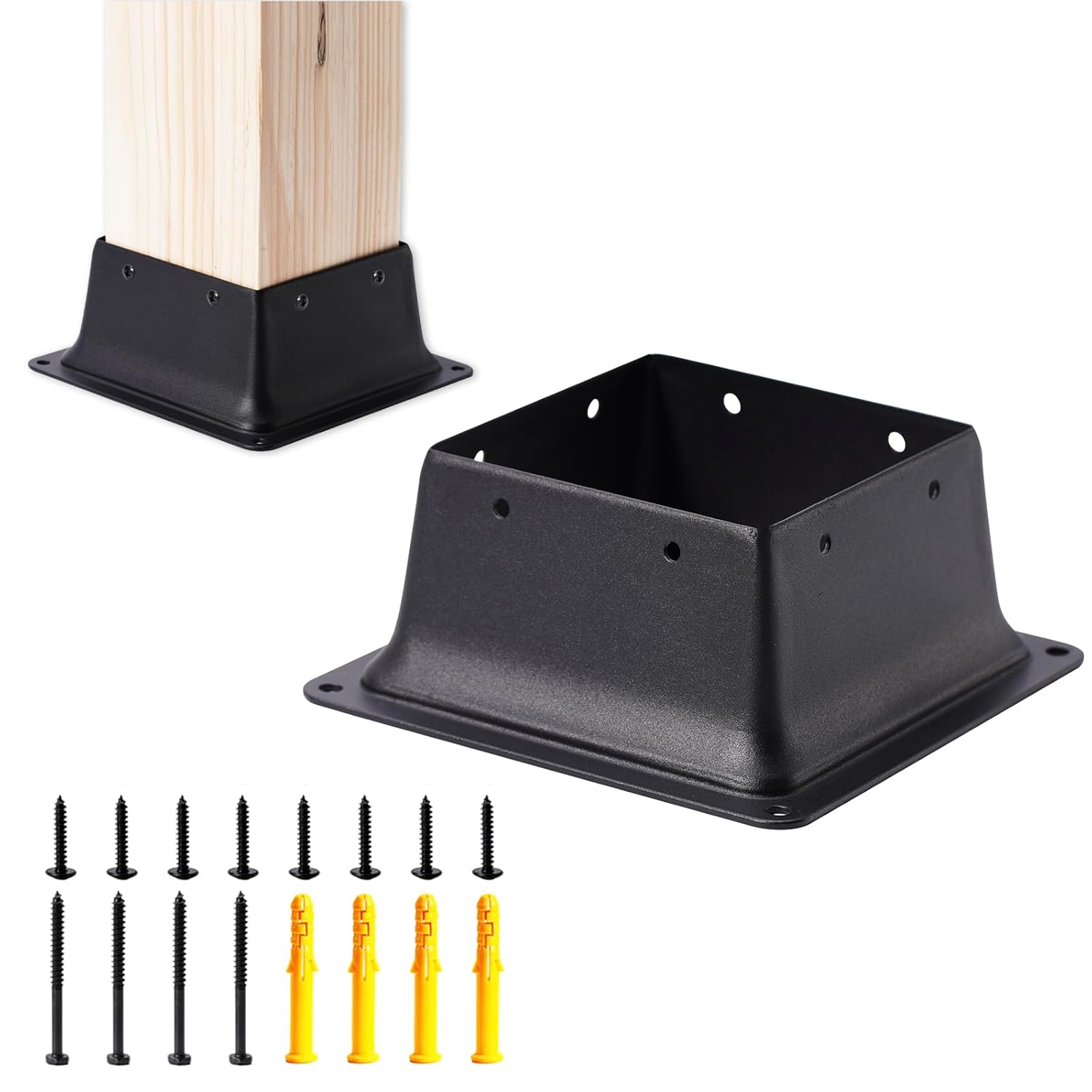 Vigtayue 4 x 4 Post Base, 1 Pcs (Inner Size 4"x4"Deck Post Base) Fence Post Anchor Black Powder-Coated Deck Post Base Fit 4"x4" Standard Wood Post Anchor for Deck Porch Handrail Railing Support