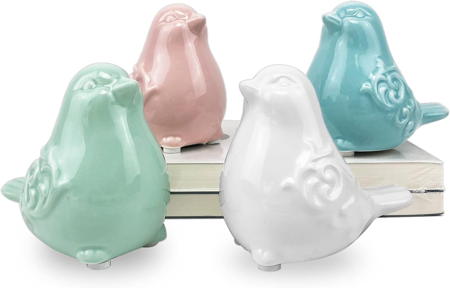 4 Pieces Small Animal Statues Home Decor Modern Style Decorative Ornaments for Living Room, Bedroom, Office Desktop, Cabinets (Bird Blue+Green+Pink+White)