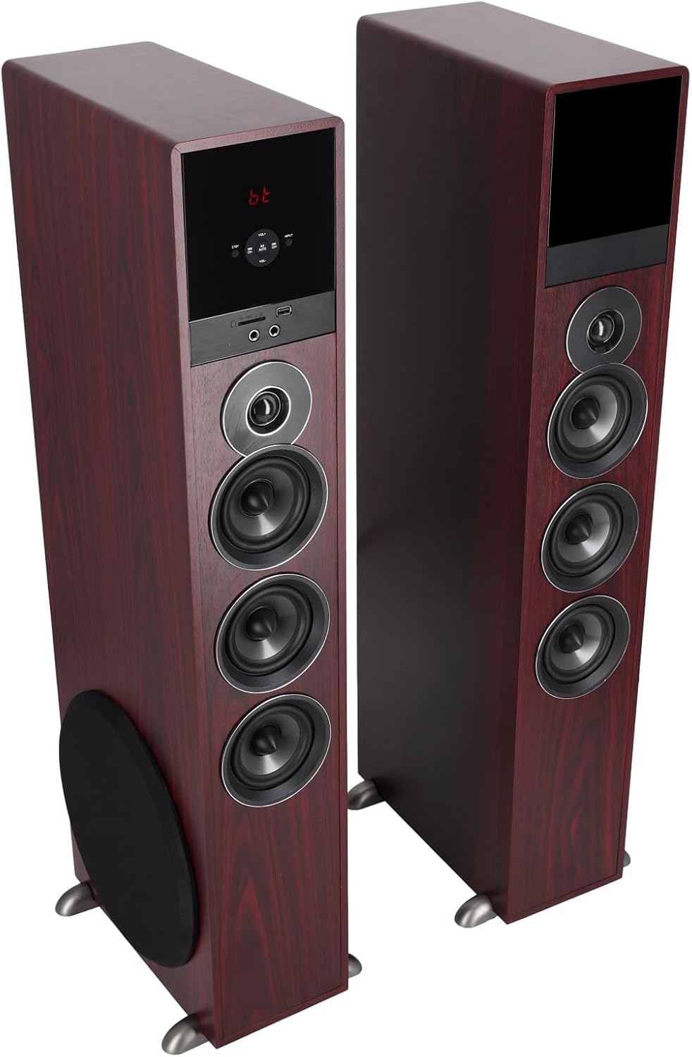 Rockville TM150C Powered Home Theater Tower Speaker System, Cherry Wood, 1000W, 10" Subwoofers, Bluetooth, USB/SD Playback, FM Radio, Remote Control, Karaoke Ready, Perfect for Home Entertainment