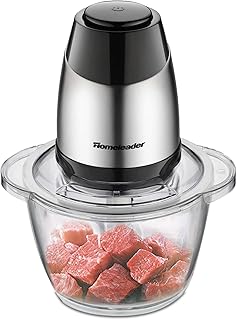 Electric Food Chopper, 5-Cup Food Processor by Homeleader, 1.2L Glass Bowl Grinder for Meat, Vegetables, Fruits and Nuts, Stainless Steel Motor Unit and 4 Sharp Blades, 300W