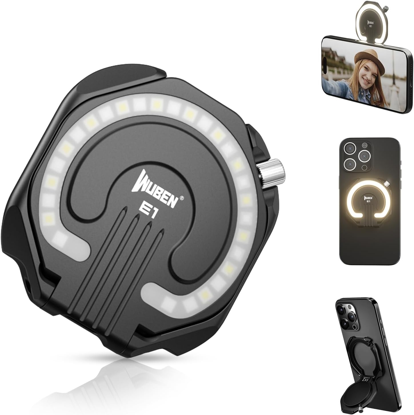 WUBEN E1 Rechargeable EDC Flashlight 300 Lumens LED Selfie Light Compact Pocket Phone Light, Convenient USB C Charging, Portable Magnetic for Night Working Video Live Streaming Call Picture (Black)