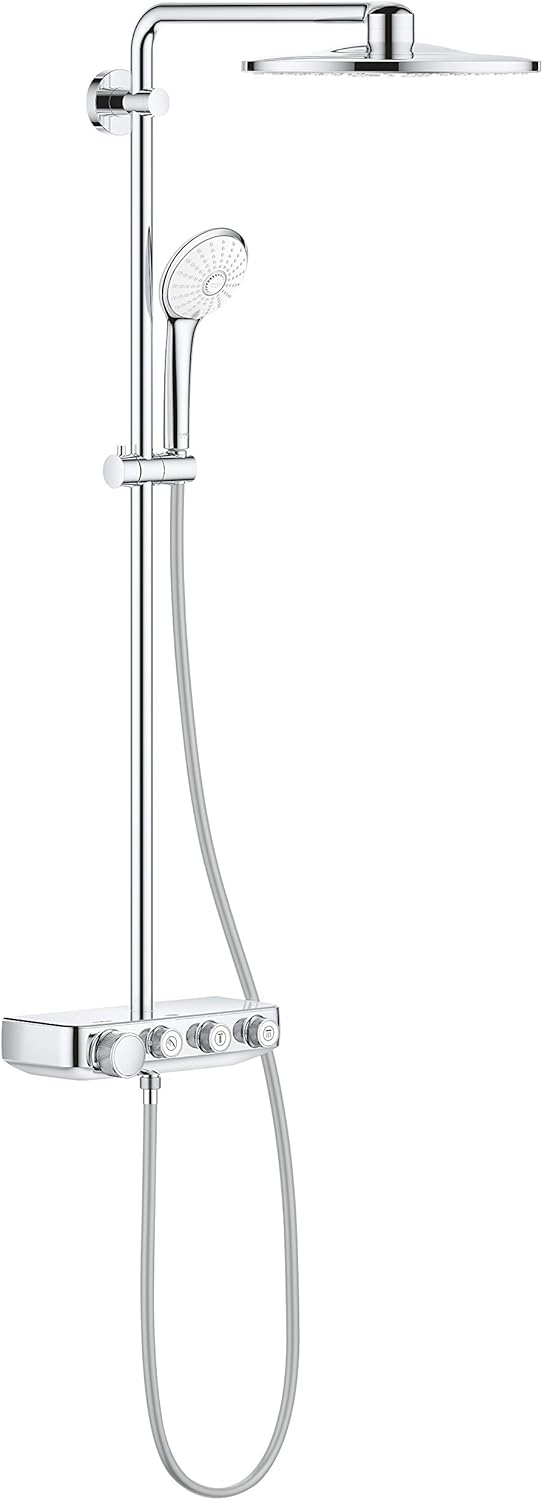 GROHE Euphoria SmartControl 310 - Shower System Set with Exposed Cool Touch Thermostat (2 Spray Head Shower 31 cm, 3 Spray Hand Shower 11 cm, Horizontal 45cm Shower Arm, Hose 1.75 m), Chrome, 26507000