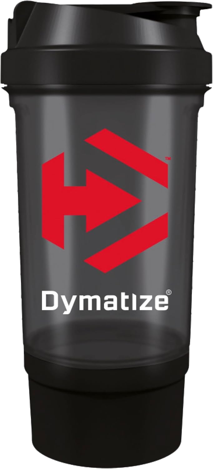 Dymatize Protein Shaker Bottle 500ml with supplement storage compartment – Including Strainer for Lump-free Shakes – Leak-Proof & Dishwasher safe, BPA & DHEP free