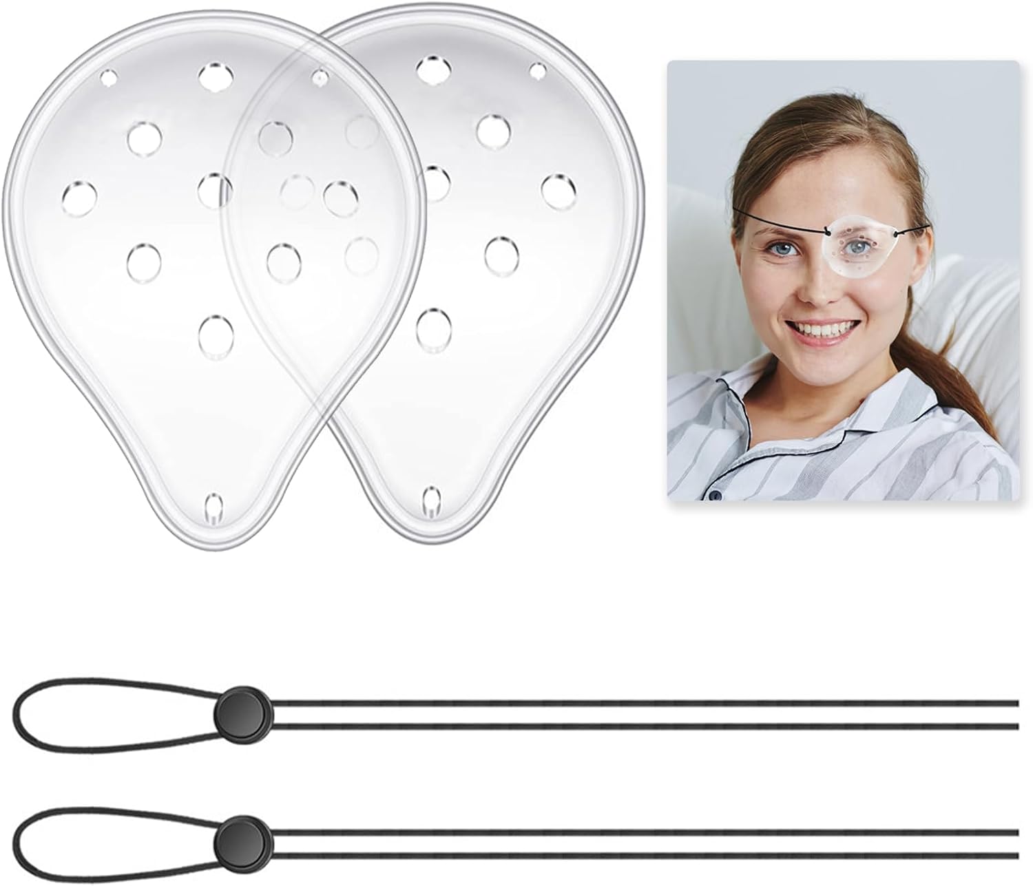 2 Pcs Transparent Eye Shield After Surgery, 9 Hole Plastic Ventilated Clear Eye Patches After Cataract Surgery Recovery, Adjustable Durable Protective Eye Masks, Eye Care Accessories for Adults