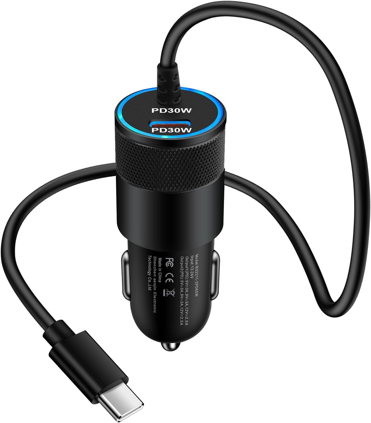 USB C Car Charger Super Fast Charging 60W Compatible with Galaxy S25 Ultra S25 A16 A15 5G A35 A55 S24 FE S23 A14 A54, 2 Port Android Phone Car Cigarette Lighter Adapter USB Charger, 3.3FT Type C Cable