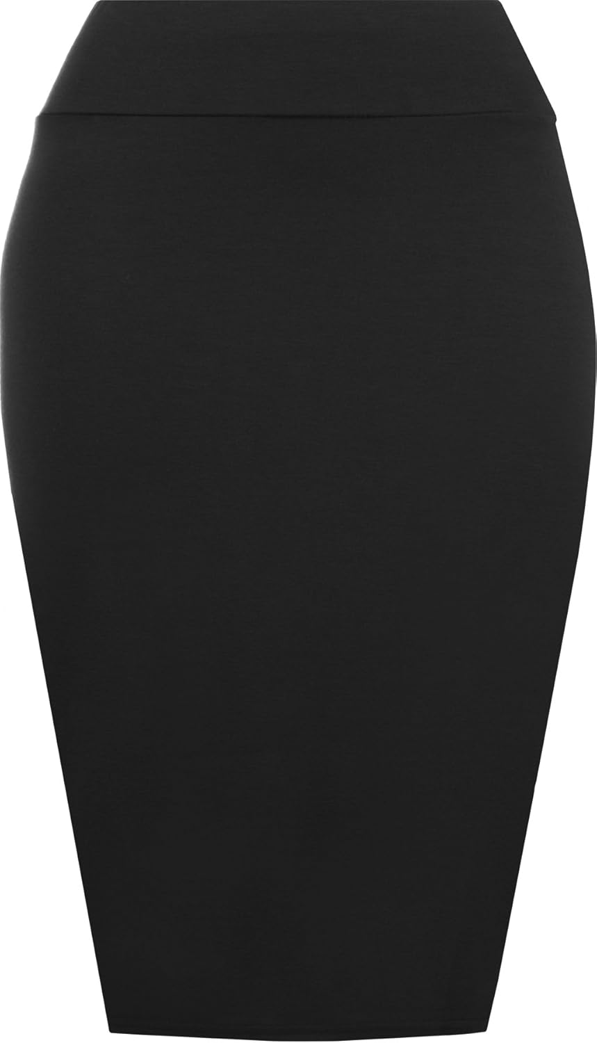 WearAll Womens Plain Bodycon Pencil High Waisted Ladies Stretch Midi Skirt 8-14
